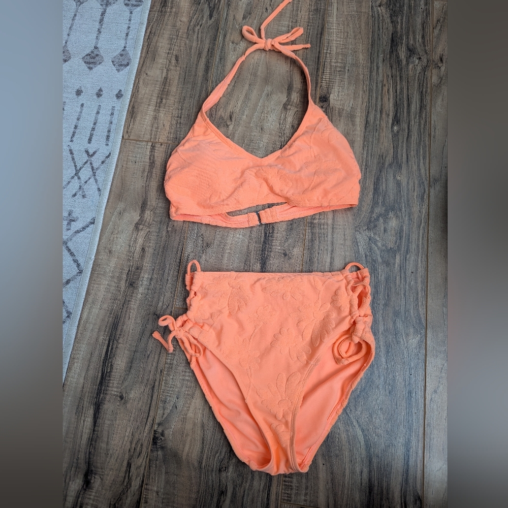 No tag brand sherbet orange cloth bikini no size top 14x8 bottom 11x 11